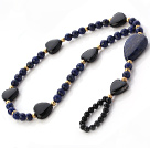 Wholesale Fashion Black Love Heart Agate And Round Lapis Stone Anklet With Golden Spacers