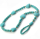 Wholesale Fashion Blue Love Heart And Round Turquoise Beaded Anklet With Golden Spacers