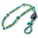 Beautiful Blue And Green Turquoise And Love Heart Lapis Beaded Anklet With Silver Spacers