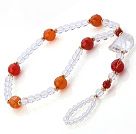 Beautiful Faceted Round Red Agate And White Crystal Beaded Anklet With Golden Spacers