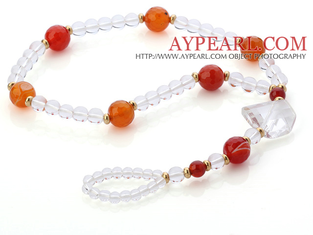 Beautiful Faceted Round Red Agate And White Crystal Beaded Anklet With Golden Spacers