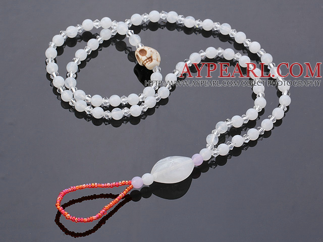 Beautiful 10 Pcs White Series Round Acrylic And Skull Turquoise And Crystal Anklet