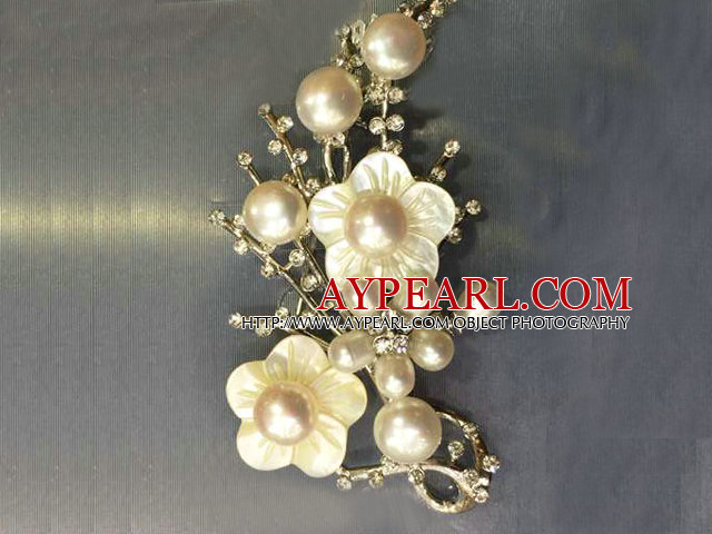 Noble alb elegant natural de apă dulce Pearl parte floare broșă