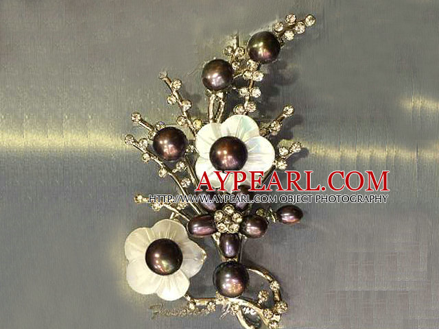 Broche Noble élégant Natural Black Freshwater Pearl Flower Party