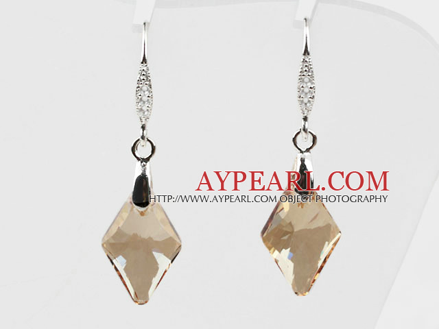 18mm Rhombus Shape Golden Champagne Color Austrian Crystal Earrings