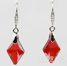 18mm Rhombus Shape Red Austrian Crystal Earrings