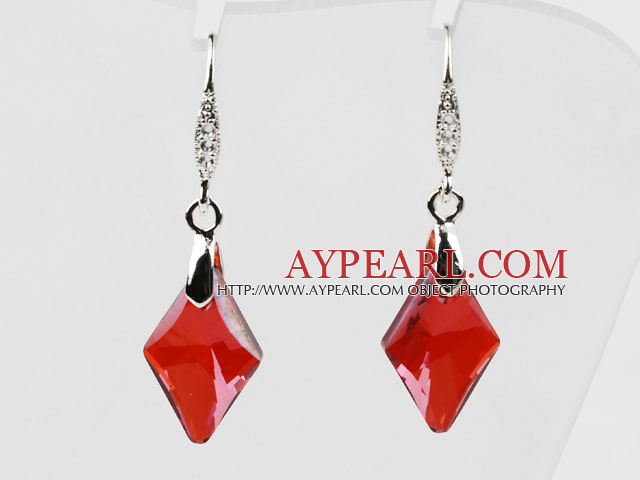 18mm Rhombus Shape Red Austrian Crystal Earrings