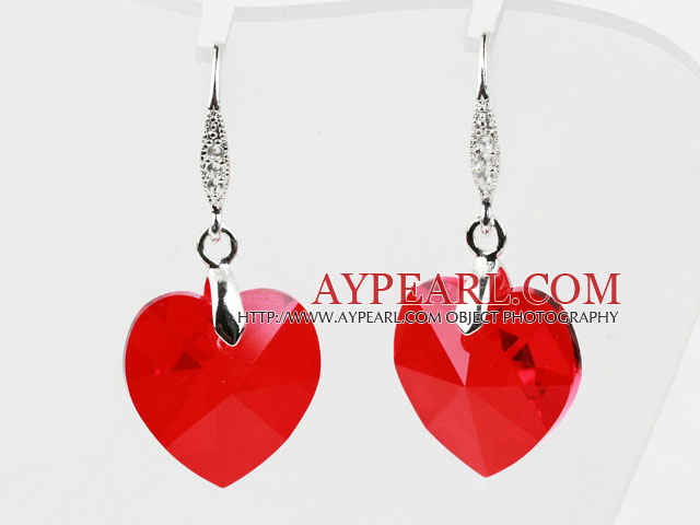 18mm Heart Shape Red Austrian Crystal Earrings