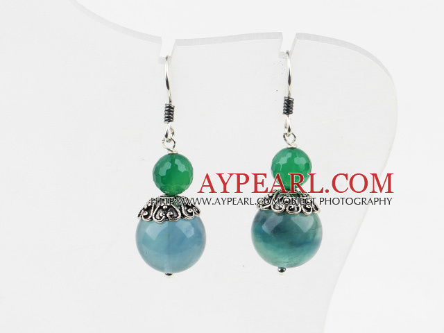 Classic Design Rainbow Fluorite and Green Agate Sterling Silver Earrings