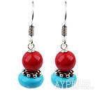 Cute Style Red Coral and Turquoise 925 Sterling Silver Earrings