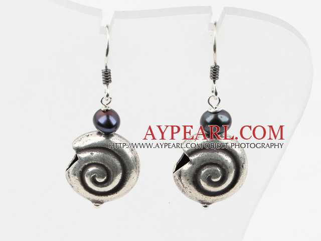 Classique Black Design perles d'eau douce 925 Boucles d'oreilles en argent sterling