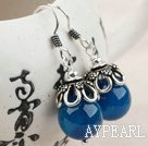 Classic Design Dark Blue Agate Sterling Silver Earrings