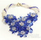 Fancy Style Clear Crystal and Blue Crystal Flower Necklace