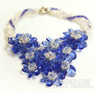 Fancy Style klar kristall och Blue Crystal Flower halsband