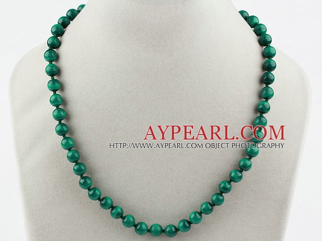 A Grade 8mm Natural Malachite Beaded Necklace