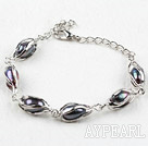 Fashion Style Rice Shape Black Freshwater Pearl Metal Bracelet with Adjustable Chain