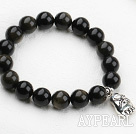 Classic Design 12mm Round Obsidian Perlen elastischen Armband mit Thai Silber Anhänger