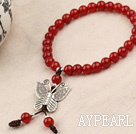 Classic Design Red Carnelian Beaded Elastic Bangle Bracelet with Sterling Silver Butterfly Accesorries