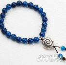 Classic Design 8mm Round Blue Agate Beaded Elastic Bangle Bracelet with Sterling Silver Snail Accessories