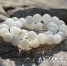 10mm Round White Moonstone Beaded Elastic Bangle Bracelet