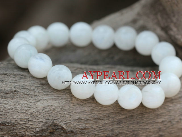 10mm rund weiß Mondstein Perlen elastischen Armreif