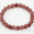 Wholesale 8mm Round Strawberry Quartz Elastic Bangle Bracelet