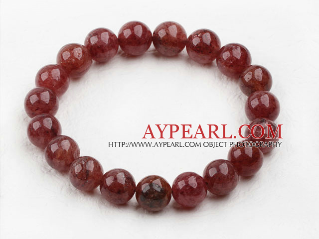 10mm Round Strawberry Quartz Elastic Bangle Bracelet