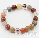 10mm Round Multi Color Qutilated Quartz Beaded Elastisk Bangle Bracelet