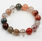 12mm Round Multi Color Qutilated Quartz Beaded Elastisk Bangle Bracelet