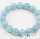 10mm en Grade Round Aquamarine Beaded Elastic Bangle Bracelet