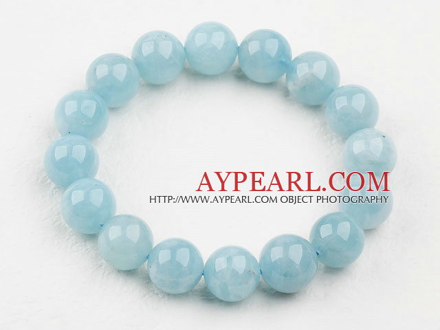 10mm en Grade Round Aquamarine Beaded Elastic Bangle Bracelet