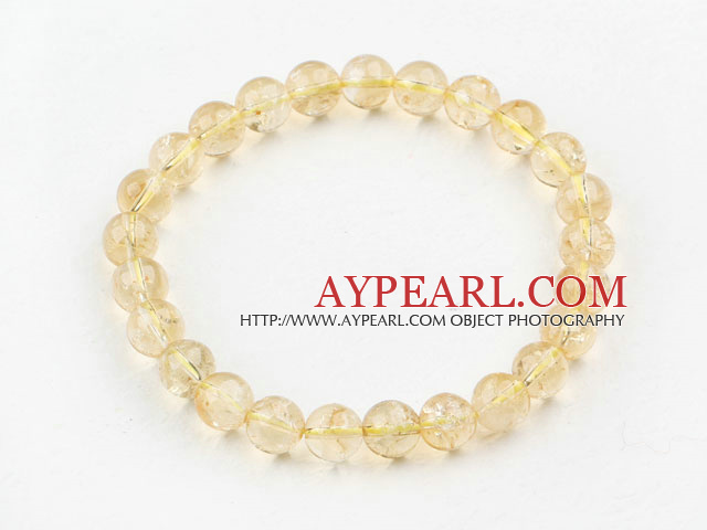 8mm Rund Natural Citrine Beaded Elastic Bangle Armband