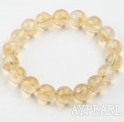 10mm Round Natural Citrine Beaded Elastic Bangle Bracelet