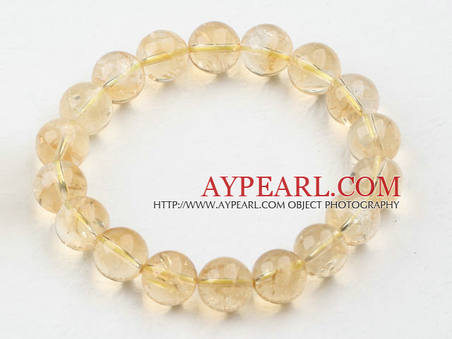 10mm Round Natural Citrine Beaded Elastic Bangle Bracelet