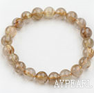 9mm Round Golden Rutilated Quartz Beaded Elastic Bangle Bracelet