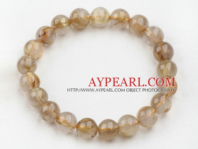 9mm ronde d'or rutile Quartz Bracelet en perles bracelet élastique