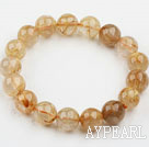 12mm Round Golden Rutilated Quartz Beaded Elastic Bangle Bracelet