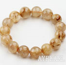 14mm Round Golden Rutilated Quartz Beaded Elastic Bangle Bracelet