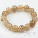 15mm Round Golden Rutilated Quartz Beaded Elastic Bangle Bracelet