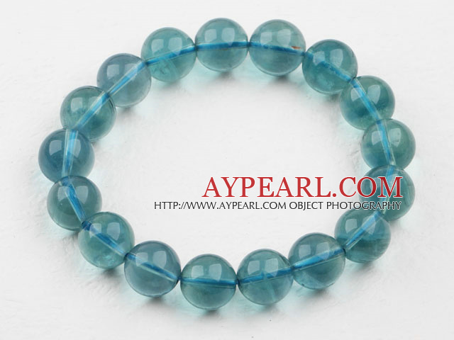 10mm en Grade Blå Fluoritt Beaded Elastic Bangle Bracelet