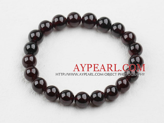 7,5 mm En grad Omgång Garnet Beaded Elastisk armband armband