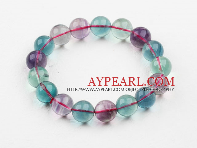 12mm A Grade Multi Color Fluorite Beaded Elastic Bangle Bracelet