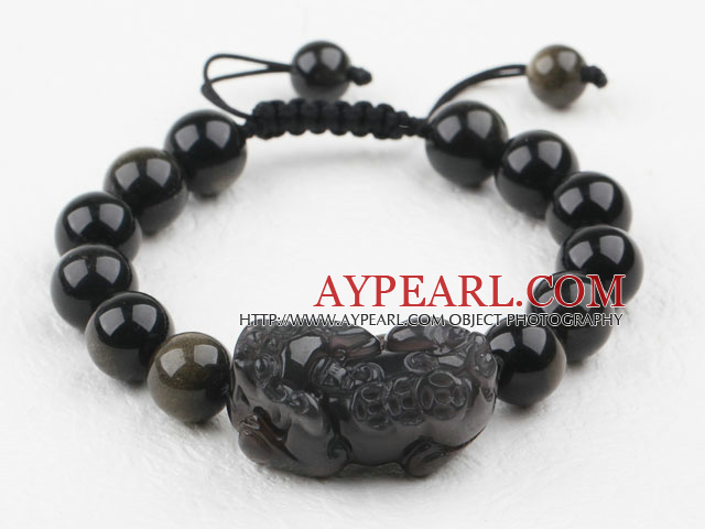 Bracelet obsidienne 12mm avec Le Fils du Dragon