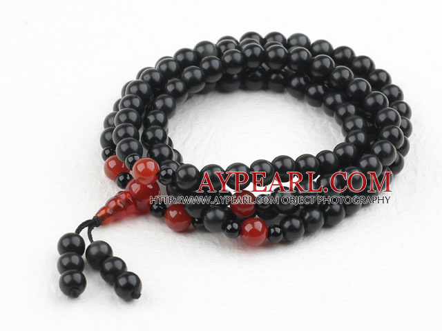 Obsidian et bracelet prière Cornaline (Total 108 perles)