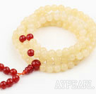 Light Yellow Jade and Carnelian Prayer Bracelet ( Rosary Bracelet Total 108 Beads )