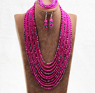 Fantastic Statement 10 Layers Rose Red & Black Crystal African Wedding Jewelry Set (Necklace, Bracelet & Earrings)