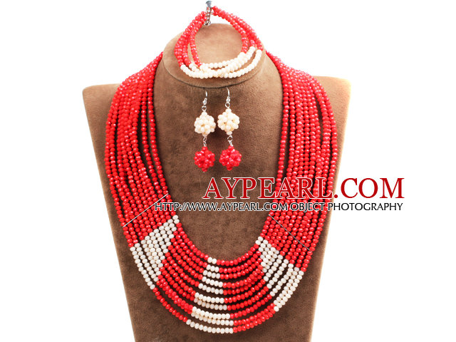 Frumos Shining Set 10-randuri Red Crystal margele din Africa Bijuterii de nunta (colier, bratara si cercei)