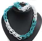 Unique Design Fashion Green & White Jade-like Crystal Beads Jewelry Set (Necklace & Bracelet with Moonlight Clasp)