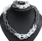 Unique Design Fashion Gray & White Jade-like Crystal Beads Jewelry Set (Necklace & Bracelet with Moonlight Clasp)