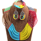 Amazing Colorful Multi Layer Crystal Beads African Wedding / Party Jewelry Set (Necklace, Bracelet & Earrings)